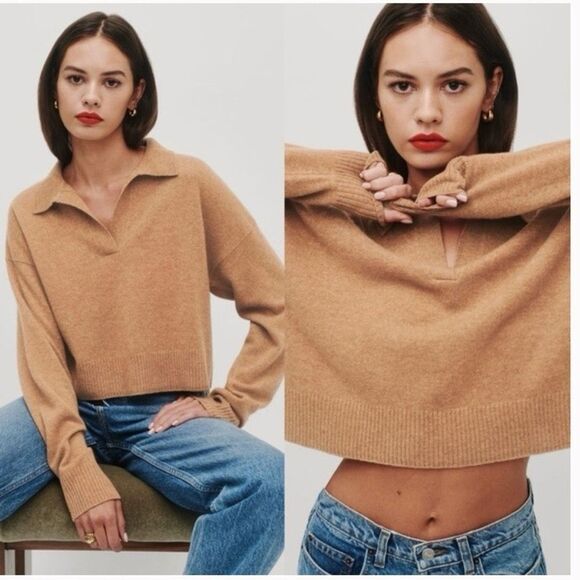 Reformation 100% Cashmere Polo Sweater - Camel - Picture 3 of 12